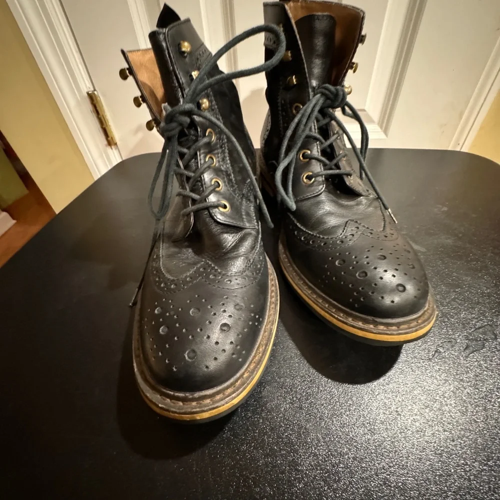 1901 dress boots lace-up black leather suede wingtip ankle boot size 10